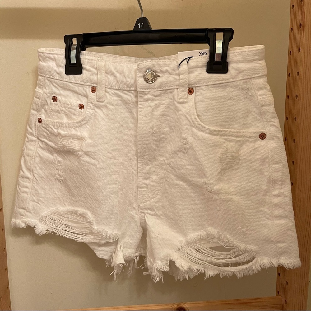Zara High Waist Shorts - Marble White